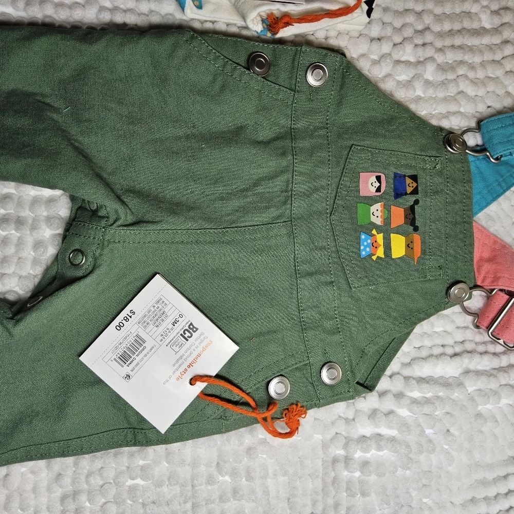 1 Christian Robinson print overalls and onsie size 0/3 mos